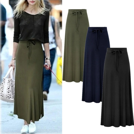 Womens Elastic Waist Plus Size A-line Skirts Hip Slim Long Loose Sheds Split Skirts Large Size Knitted Skirts